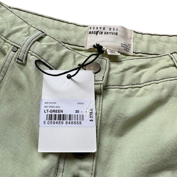 TED BAKER Mint Light Green Zahhra Denim Jeans Button Fly 30 High Rise Straight - Picture 6 of 7